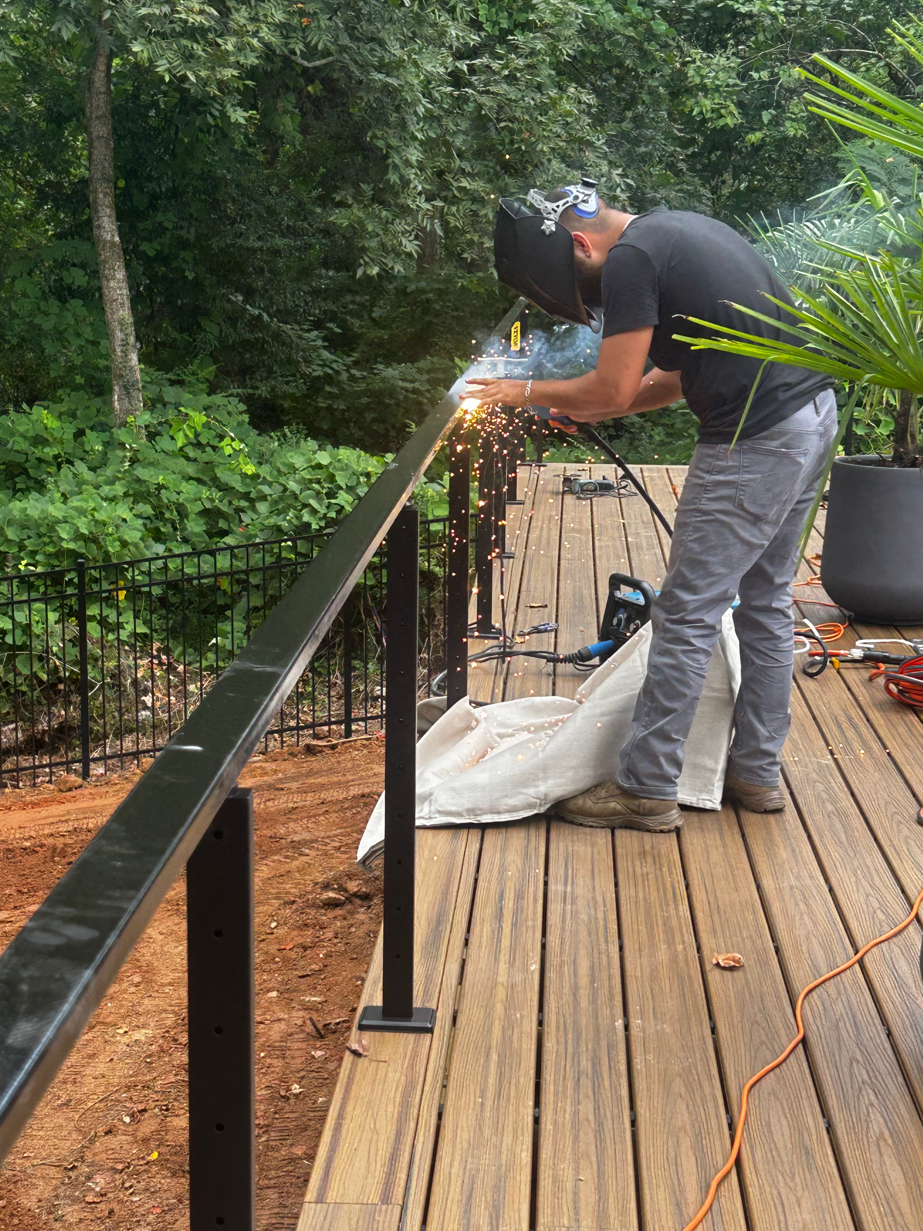 Deck railing, welded on site